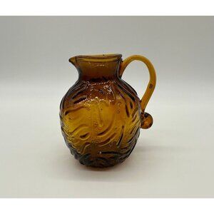 Vintage Pitcher Creamer Amber Glass Textured Honey Autumn Fall Decor Pilgrim USA